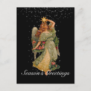 Season's Greetings Vintage Angel Stars Night Sky Holiday Postcard