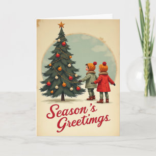 Seasons Greetings Vintage Kids Christmas Card