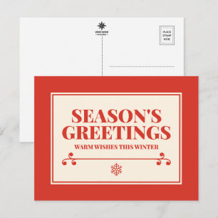 Season's Greetings Warm Wishes Typography Holiday Postcard