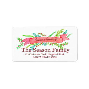 Season's Greetings , watercolor Christmas banner Label
