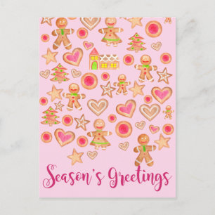 Season's Greetings watercolor gingerbread cookies Postcard