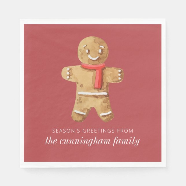 Season's Greetings Watercolor Gingerbread Man Napkin (Front)