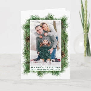 Season's Greetings Watercolor Pines Frame Fold Holiday Card