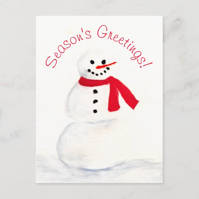 Season's Greetings Watercolor Snowman Fun Holiday Postcard (Front)