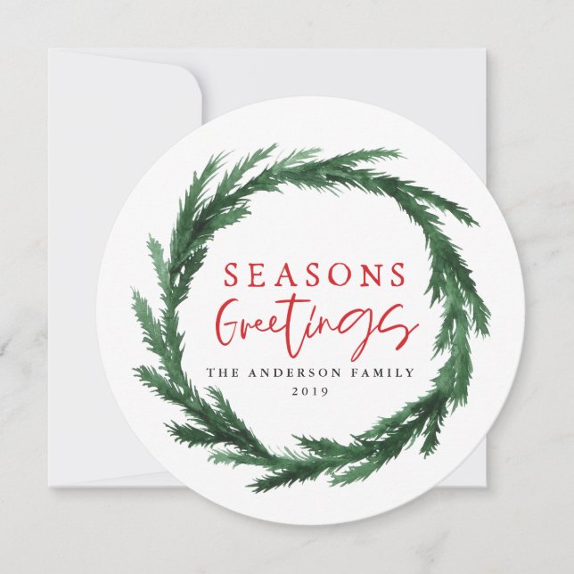 Seasons greetings watercolour wreath holiday card (Front)