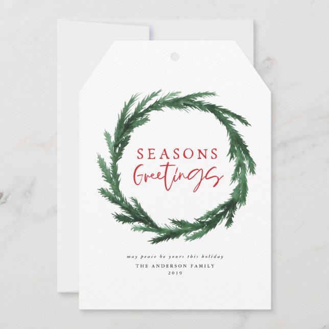 Seasons greetings watercolour wreath holiday card (Front)