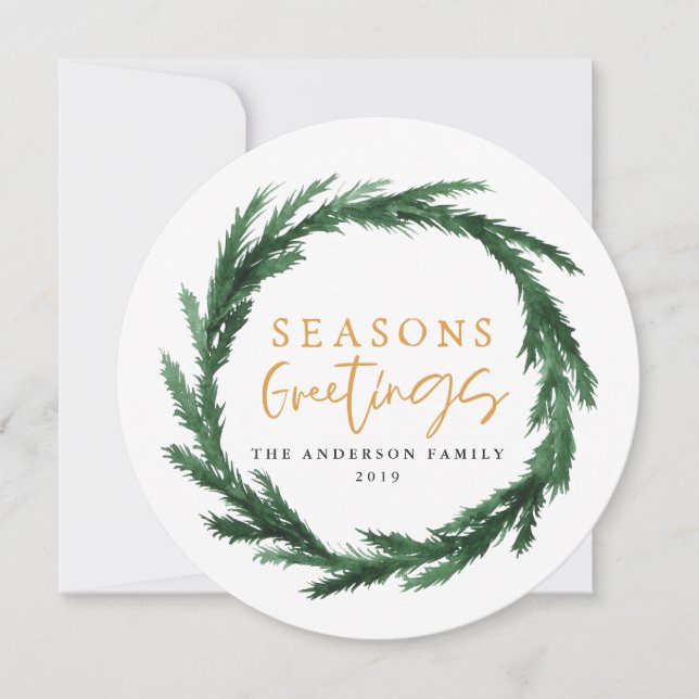 Seasons greetings watercolour wreath holiday card (Front)