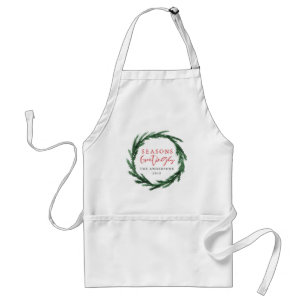 Seasons greetings watercolour wreath holiday standard apron