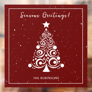 Seasons Greetings White Christmas Tree on Red