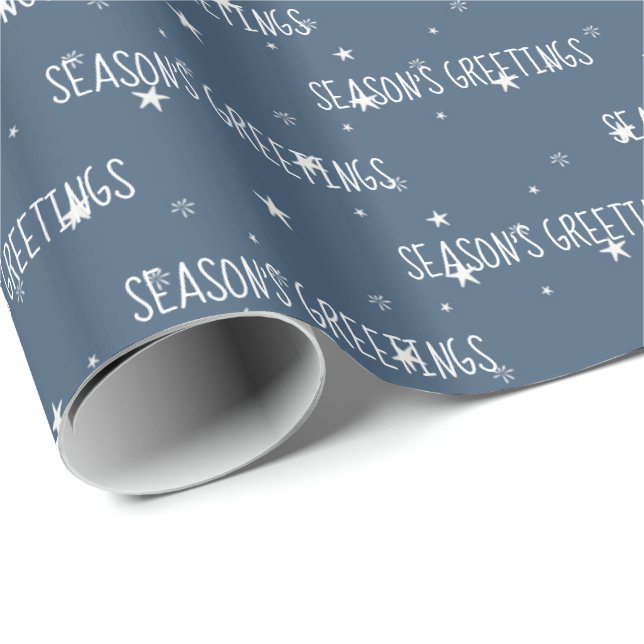 Season's Greetings White Stars Wrapping Paper (Roll Corner)