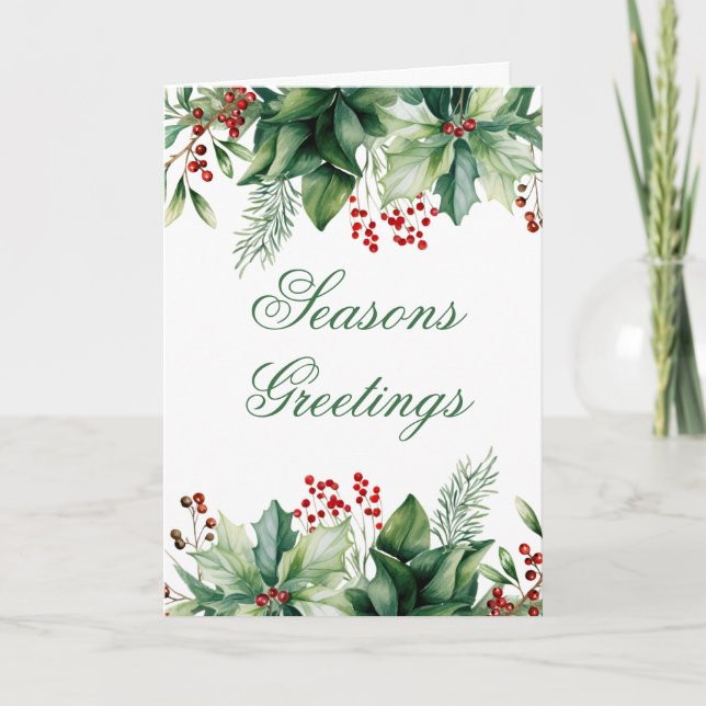 Seasons Greetings Winter Greenery  Card (Front)