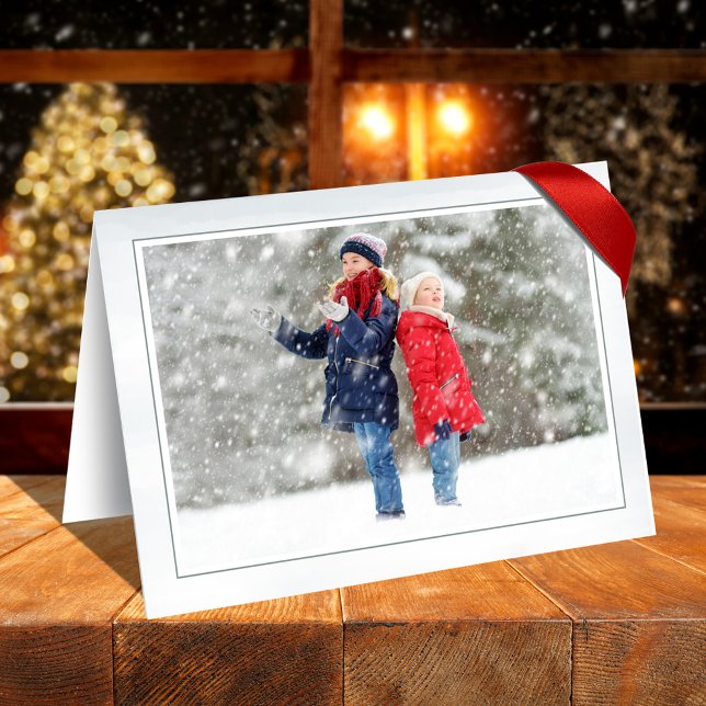 Season's Greetings Winter Pine 2 Photo Card (Season's Greetings holiday photo folding card.)