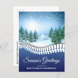 Season's Greetings Winter Scene Blue Chiropractic Holiday Postcard
