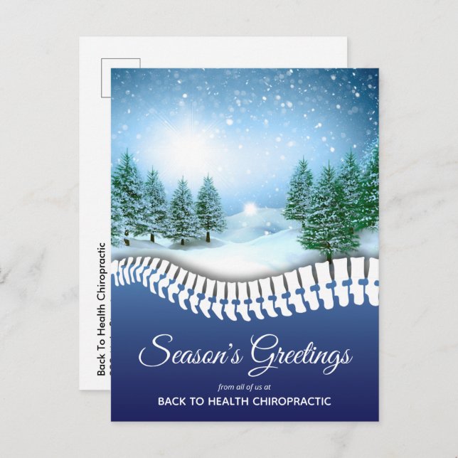 Season's Greetings Winter Scene Blue Chiropractic Holiday Postcard (Front/Back)