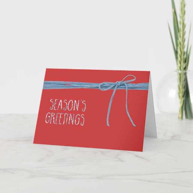 Season's Greetings with Blue String Holiday Card (Front)
