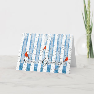 Season's Greetings with Cardinals and Birch Trees Holiday Card