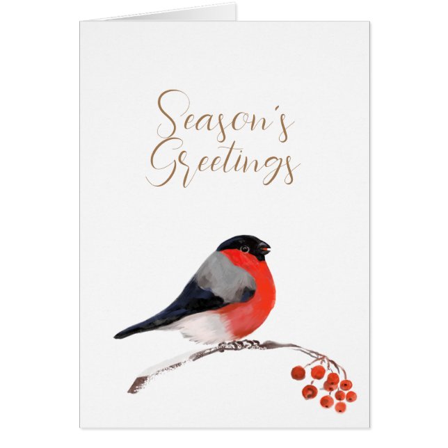 Seasons greetings with redcrested Bullfinch Card (Front)