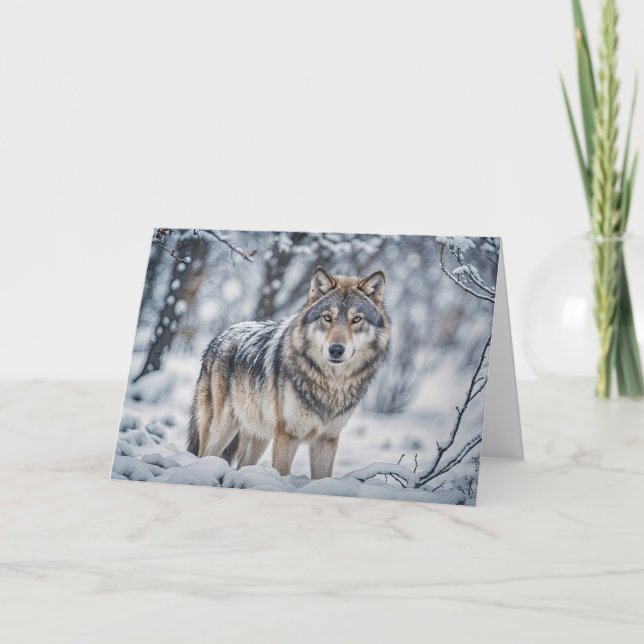 Seasons Greetings Wolf in the Snow Christmas Card (Front)