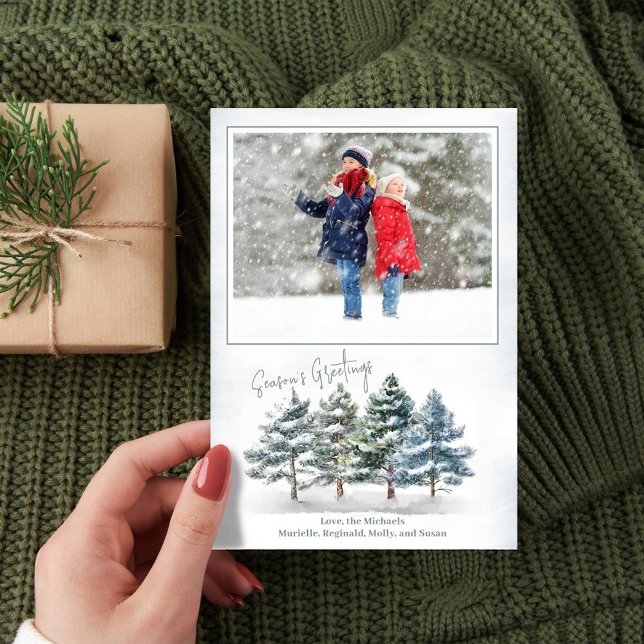 Season's Greetings Woodland Photo Holiday Card (Season's Greetings woodland holiday photo card.)