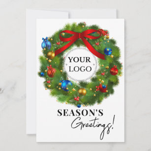 Season's Greetings Wreath Business Logo Holiday Card