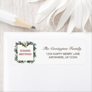 Seasons Greetings Wreath Christmas Return Address Label