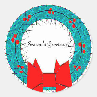 Season's Greetings Wreath Classic Round Sticker
