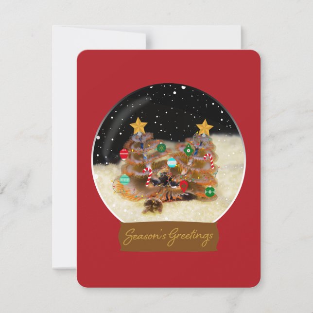 Seasons Greetings Xmas Tree Worm Snowglobe Card (Front)