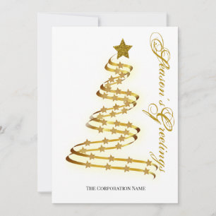 Season's Greetins Gold Tree Stars Abstract Outline Holiday Card