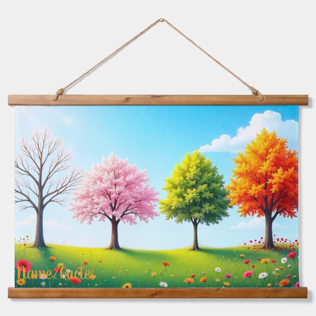 Seasons in Harmony – Four Trees Through the Year Hanging Tapestry (Front)
