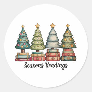 Seasons Readings Christmas Book Tree Teacher Xmas Classic Round Sticker