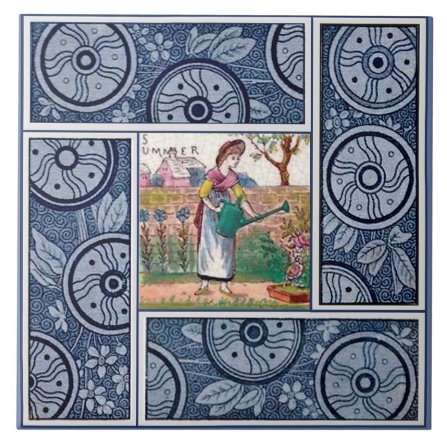 Seasons Tiles: Summer by Kate Greenaway Repro 1880 Ceramic Tile (Front)