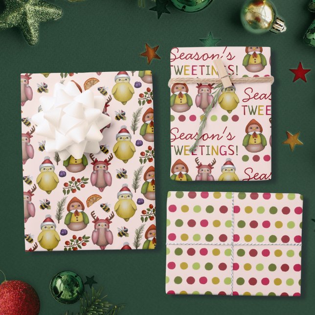 Seasons Tweetings Cute Bird Christmas Patterns Wrapping Paper Sheet (Creator Uploaded)
