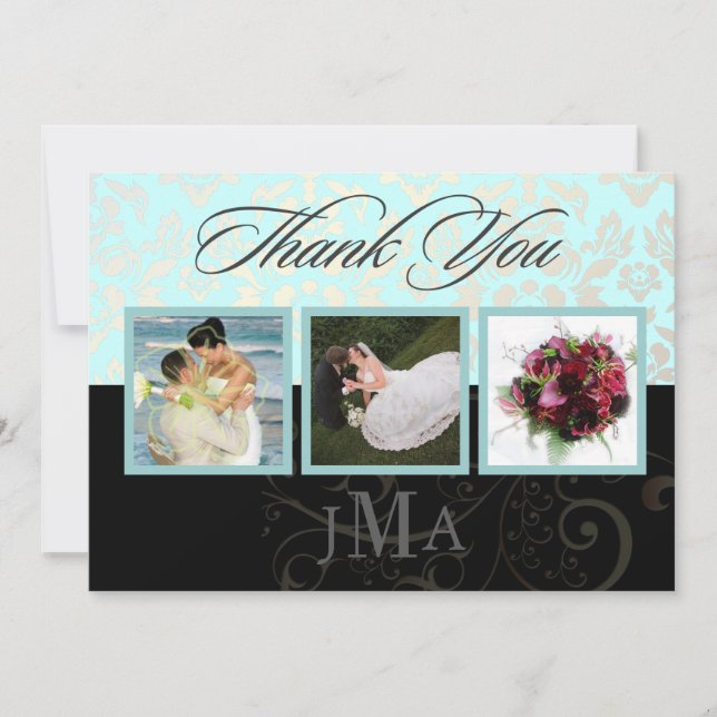 Seaspray + Pearl Damask, Thank you cards, Flat (Front)