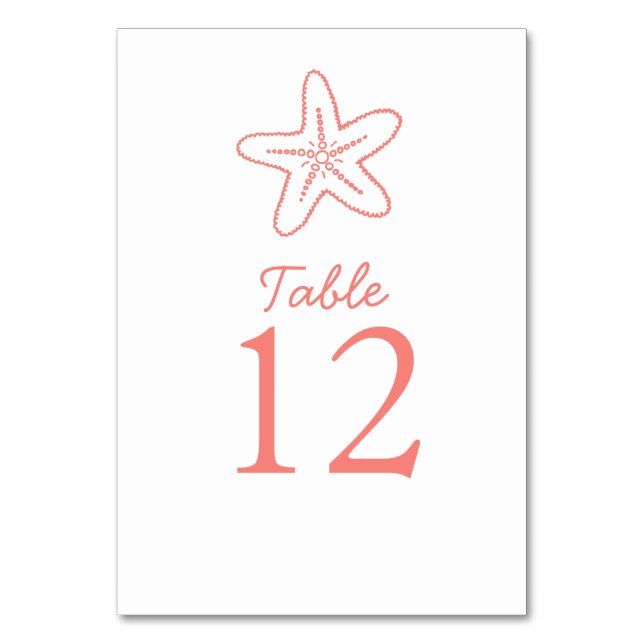 Seastar starfish coral beach Wedding table numbers (Back)
