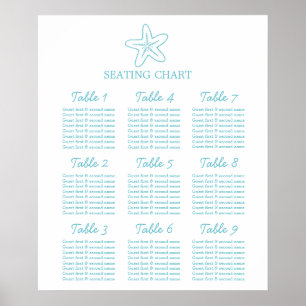 Seastar starfish Wedding Seating Table Planner 1-9 Poster