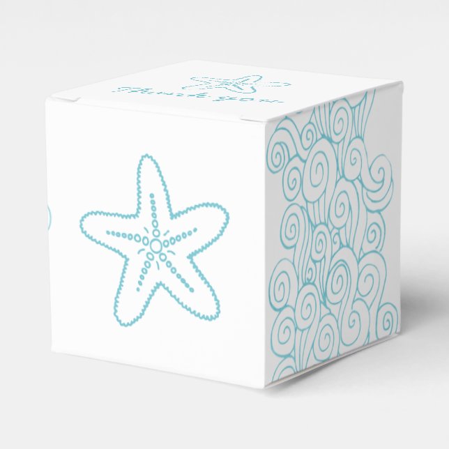 Seastar swirl aqua white wedding favour box (Front Side)