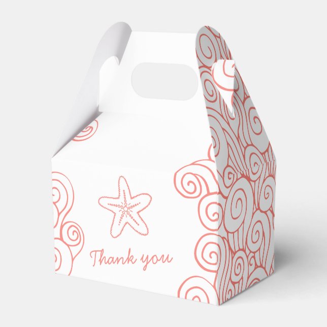 Seastar swirl aqua white wedding favour gable box (Front Side)