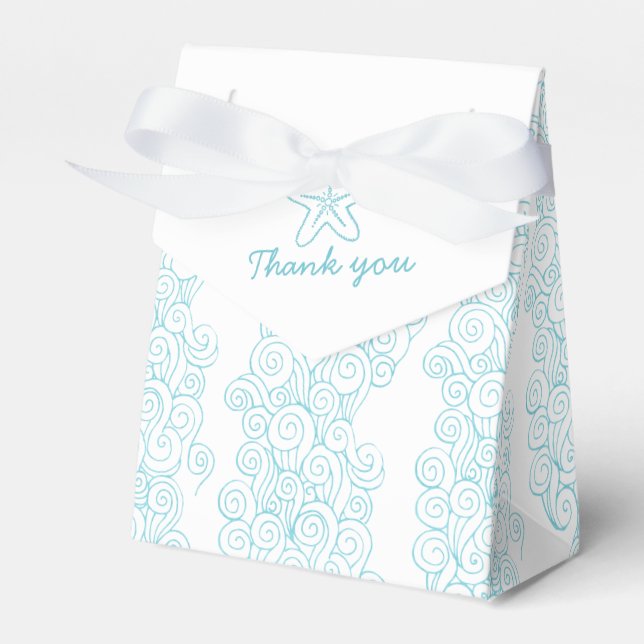 Seastar swirl aqua white wedding favour tent box (Front Side)