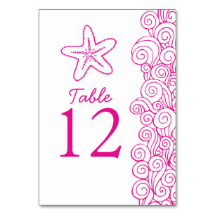 Seastar waves pink beach Wedding table numbers