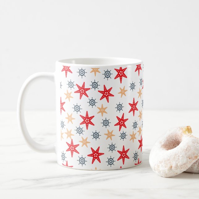 Seastars and steer wheels pattern coffee mug (With Donut)
