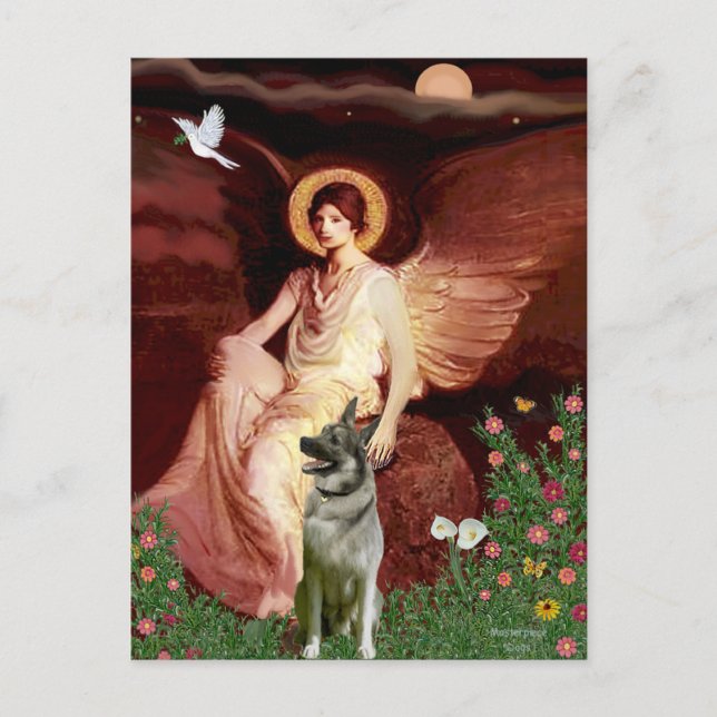 Seated Angel - Norwegian Elkhound Postcard (Front)