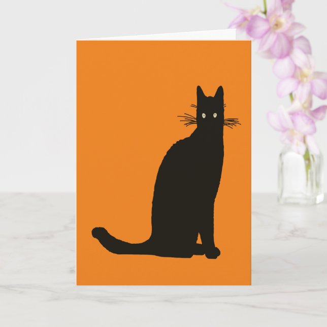 Seated Black Cat In Elegant Pose Silhouette Card (Orchid)