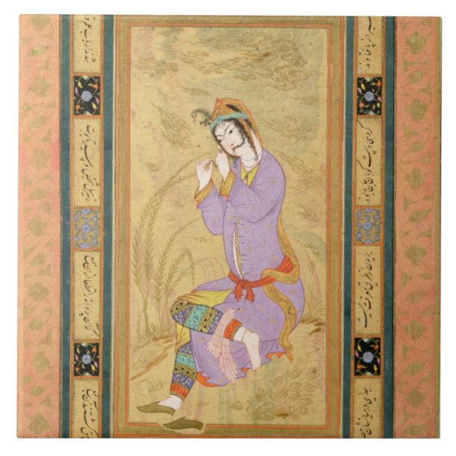 Seated girl curling her hair into ringlets, from t tile (Front)