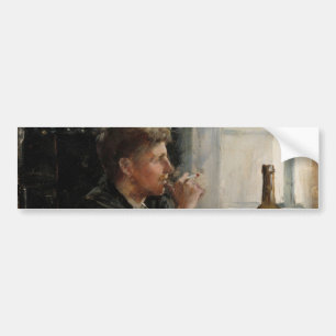 Seated Man Lost in Thought at the Table Bumper Sticker