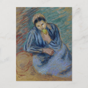 Seated Peasant Woman Crunching an Apple Postcard