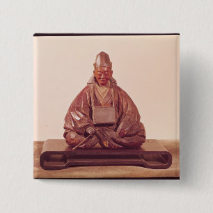 Seated statue of Basho Edo Period 15 Cm Square Badge
