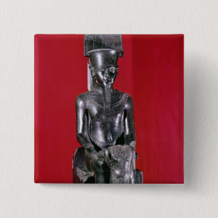 Seated statue of god Amon protecting 15 Cm Square Badge