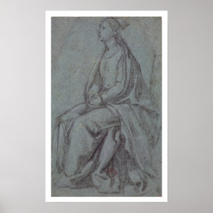 Seated Woman, c.1514 (black & white chalk on blue- Poster