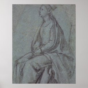 Seated Woman, c.1514 (black & white chalk on blue- Poster