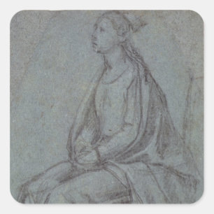 Seated Woman, c.1514 (black & white chalk on blue- Square Sticker